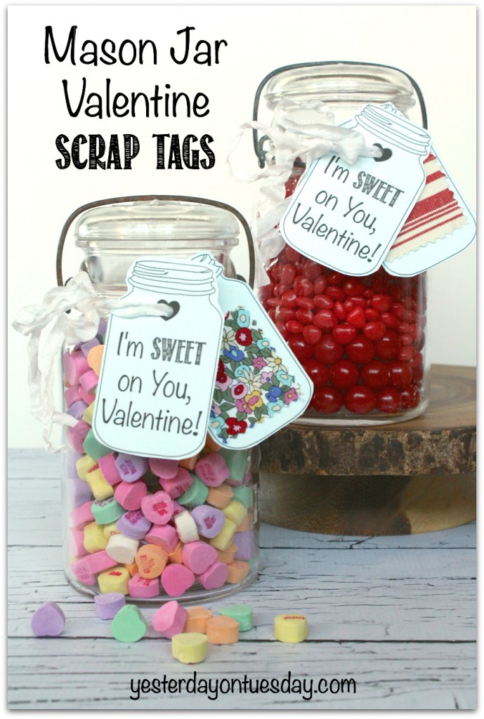 Mason Jar Valentine Scrap Tags #masonjars #scraps #valentinesday