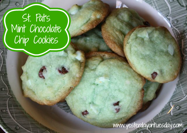 Mint Chocolate Chip Cookies - #mintchocolatechipcookies #stpatricksdayfood #stpatricksdaydesserts #yesterdayontuesday
