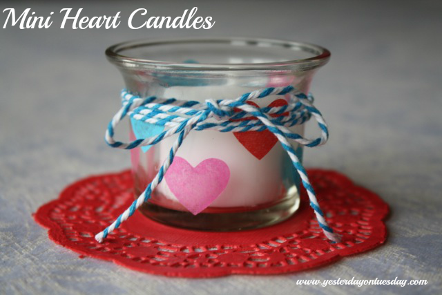 Mini Heart Candles, a cheap and fast Valentine's Day Craft from http://yesterdayontuesday.com/staging