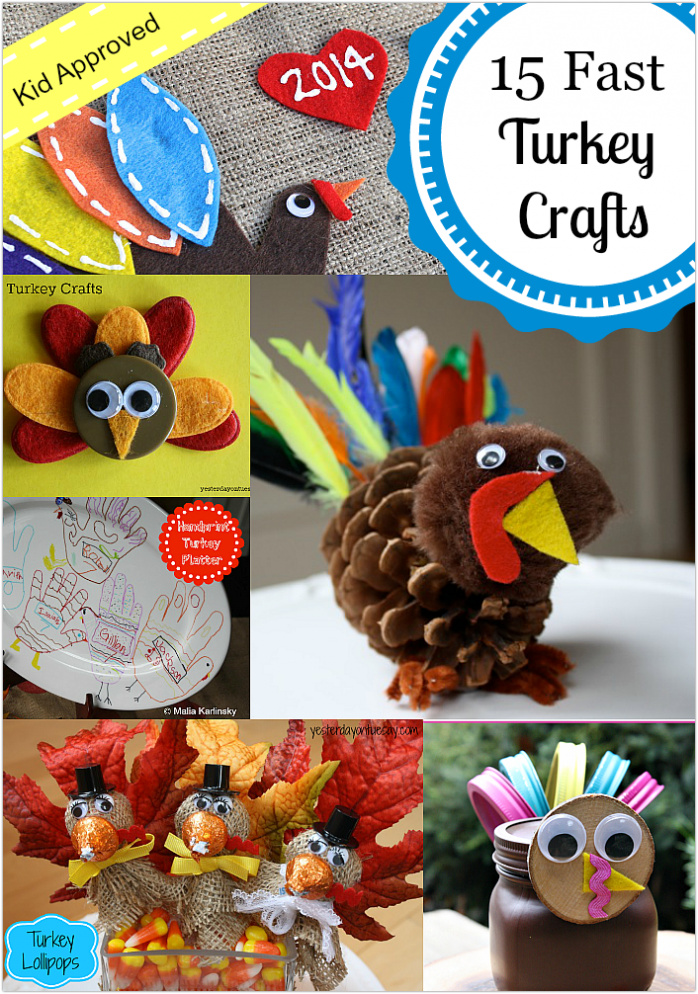 A collection of fast and festive turkey crafts, perfect for kids to create for Thanksgiving from http://yesterdayontuesday.com/staging