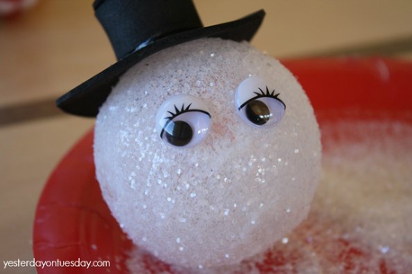 Create a Sparkly Snowman Ornament to hang on your Christmas tree from http://yesterdayontuesday.com/staging