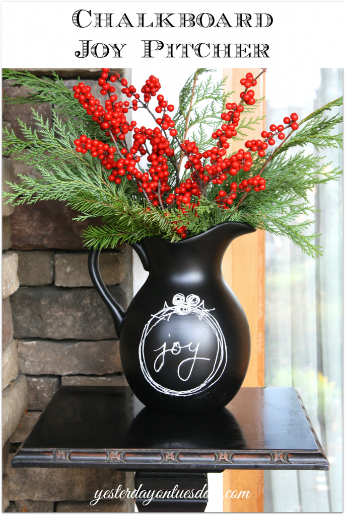 Recycle a unused pitcher into a beautiful chalkboard pitcher you can customize for any occasion from http://yesterdayontuesday.com/staging