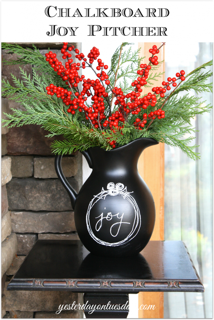 Recycle a unused pitcher into a beautiful chalkboard pitcher you can customize for any occasion from http://yesterdayontuesday.com/staging
