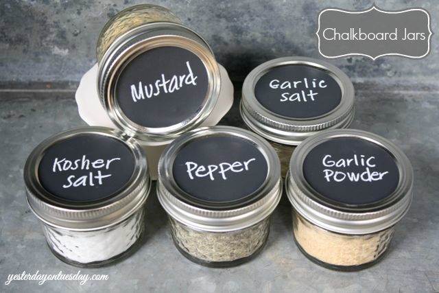 Chalkboard Mason Jars for Spices from http://yesterdayontuesday.com/staging