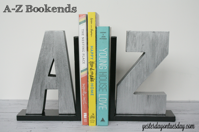 Transform wood letters into faux zinc A-Z bookends from http://yesterdayontuesday.com/staging #organizing #storage