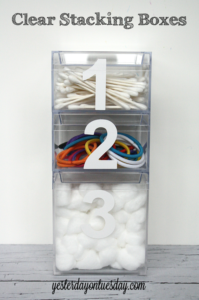 Clear Stacking Boxes from http://yesterdayontuesday.com/staging #organizing 