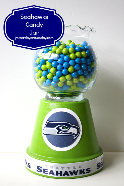 Seahawks Candy Jar from http://yesterdayontuesday.com/staging #seahawkscrafts #footballcrafts