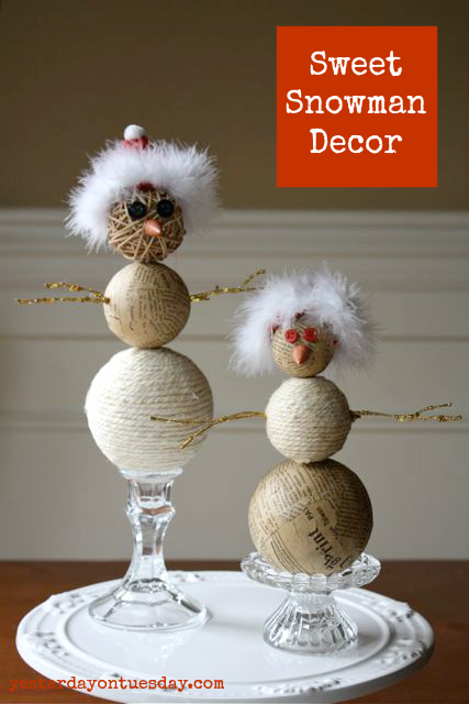 Sweet and Rustic Snowman Decor from http://yesterdayontuesday.com/staging