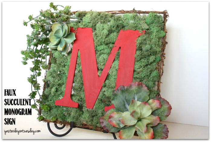Add curb appeal with this Faux Succulent Monogram Sign