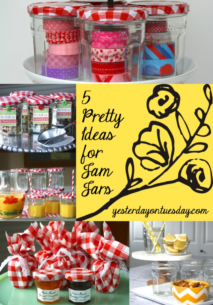 Save those glass jars and reuse them for organizing, entertaining and more from http://yesterdayontuesday.com/staging #glassjars