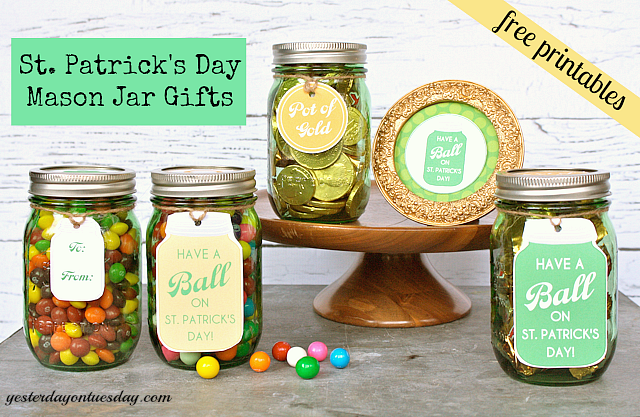 St. Patrick's Day Mason Jar gifts with printables