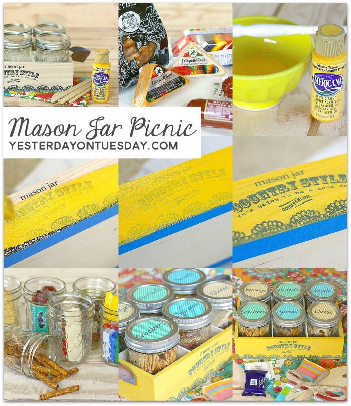 How to put together a fun and delicious Mason Jar Picnic! A great gift for Dad, grads or for a wedding. Fun summertime craft.