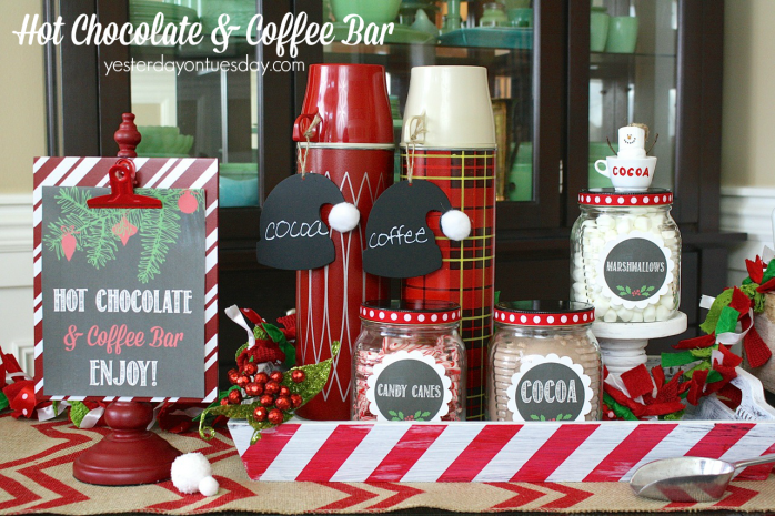 How to set up a Hot Chocolate and Coffee Bar, perfect for hosting holiday parties and gatherings. Recycle and update stuff you have to create a stunning display.