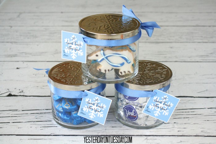 How to transform a glass candle jar into a pretty candy jar, plus printable gift tags