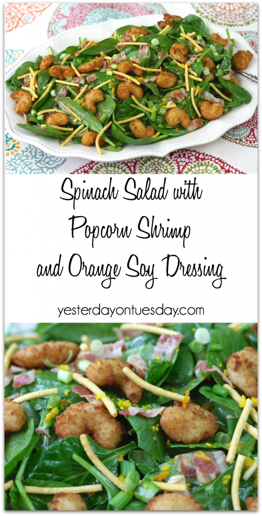 Delicious recipe for Spinach Salad with Shrimp and Warm Orange Soy Dressing