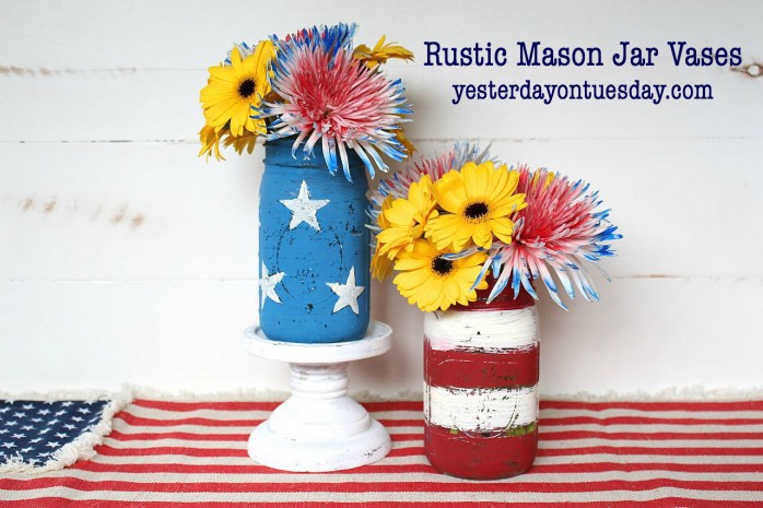DIY Rustic Mason Jar Vases for Memorial Day and 4th of July