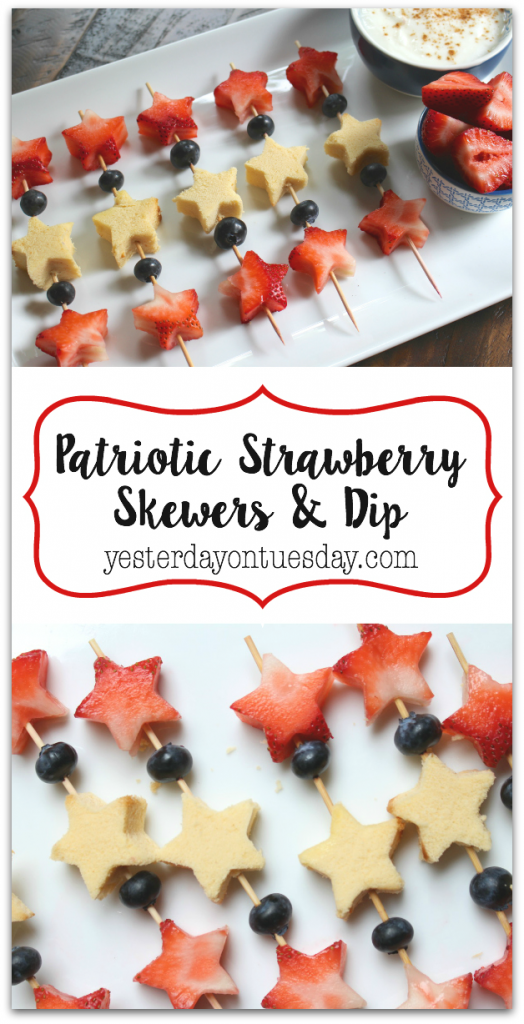 Patriotic Strawberry Skewers and Dip: The perfect recipe for your 4th of July barbecue or party, featuring fresh strawberries!