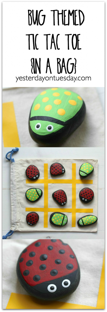 DIY Bug Themed Tic Tac Toe in a Bag: How to paint cute bug rocks and make a portable Tic Tac Toe Game