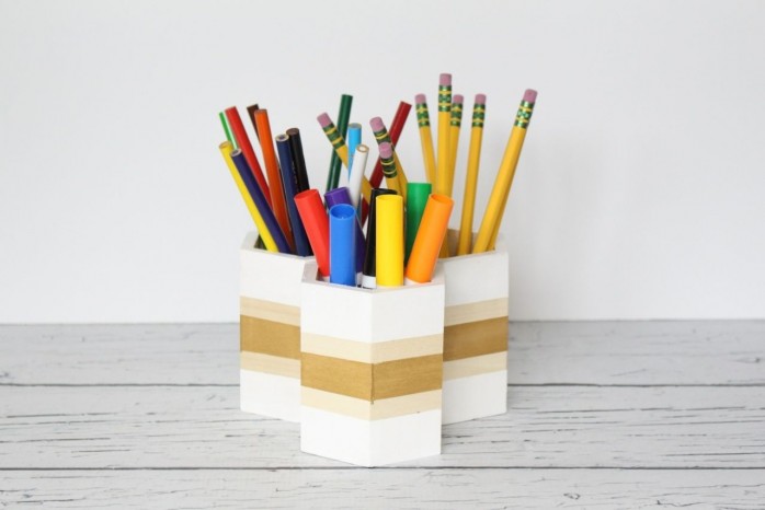  7 Back to School Organizing Solutions including a dry erase board, perpetual calendar, chalkboard organizer, Weekly Schedule, Hexagon Pencil Holder and more.
