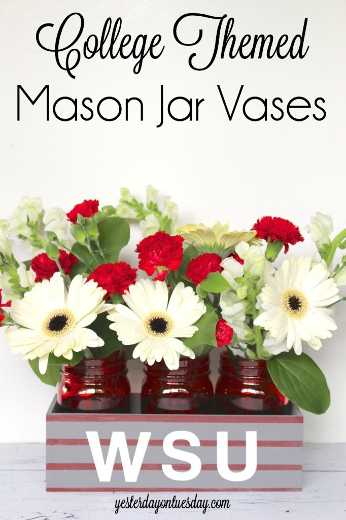College Themed Mason Jar Vases: Customize for your favorite team colors