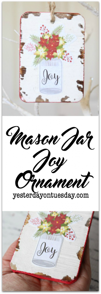 Mason Jar Joy Ornament: Make this darling ornament, great for Christmas gift giving, plus free printables!