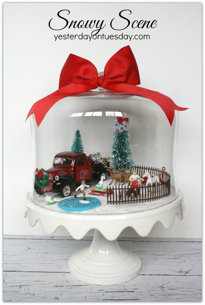 Snowy Scene Under Glass: A Charming Christmas decor idea, featuring a Christmas Tree on a Truck!