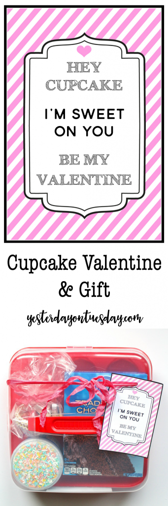 Cupcake Valentine and Gift Funny cupcake Valentine, a free printable fun with a few items from the dollar store that can be used to make and decorate cupcakes! Budget friendly Valentine's Day gift idea.