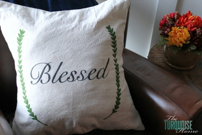 Blessed Stencil Drop Cloth Pillow from The Turquoise Home