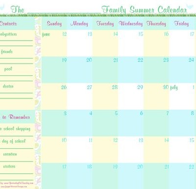 Free Family Summer Planning Calendar