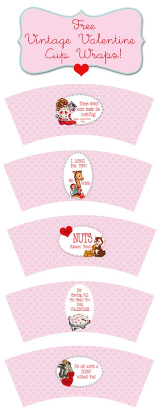 Free Vintage Valentines Cup wraps for Shabby Blogs by FPTFY