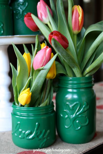 St. Pat's Magic Vases: Create festive vases for St. Patricks Day with Mason Jars