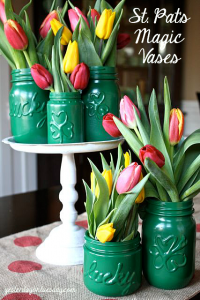 St. Pat's Magic Vases: Create festive vases for St. Patricks Day with Mason Jars