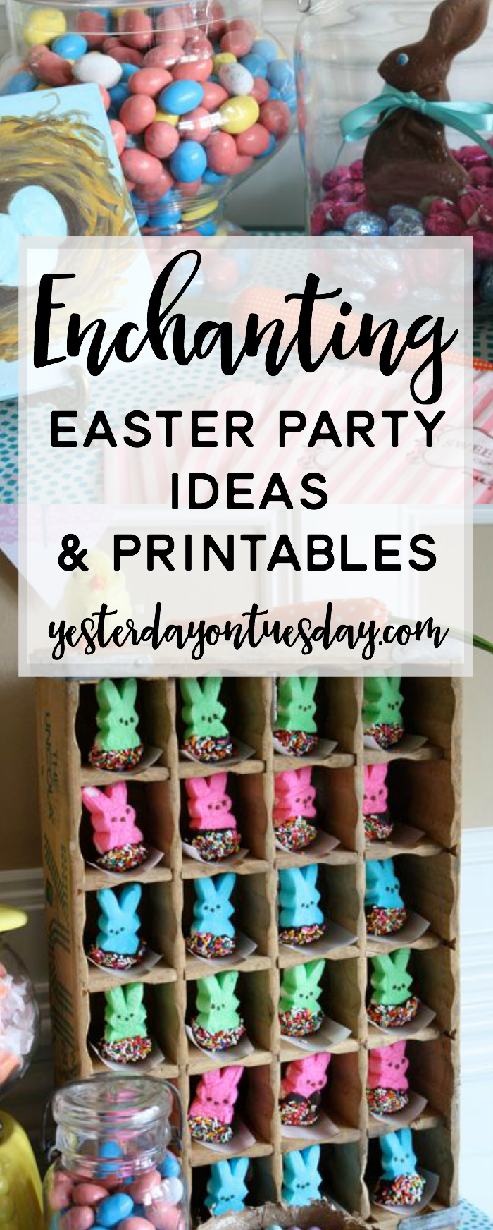 Enchanting Easter Party Ideas and Printables: Thrifty and chic ideas (including vintage finds) for using things you already have to decorate your home for Easter and an Easter Party! Fun Easter treat ideas too.