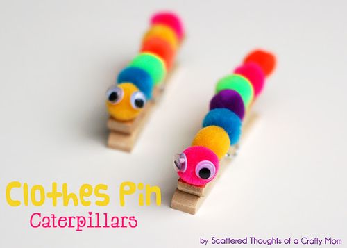 Pom Pom kid craft clothespin caterpillars