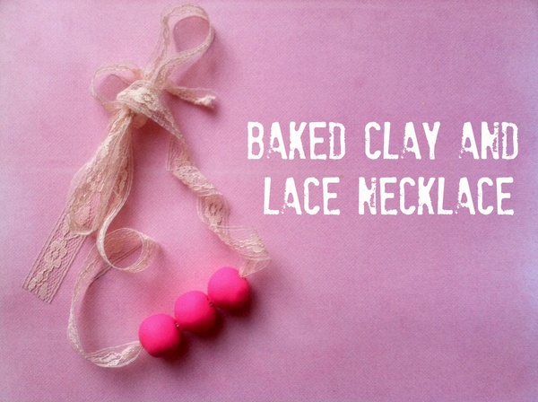 Baked clay and lace necklace