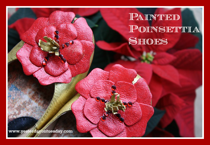 Painted Poinsettia Shoes - Yesterday on Tuesday #paintedshoes