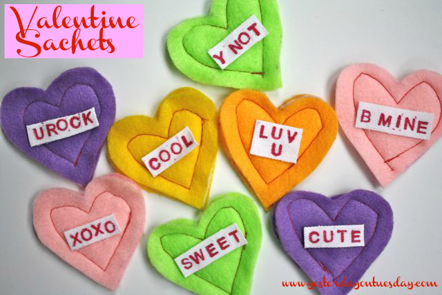 Valentine Heart Sachets - Yesterday on Tuesday #valentinesday #valentinecrafts