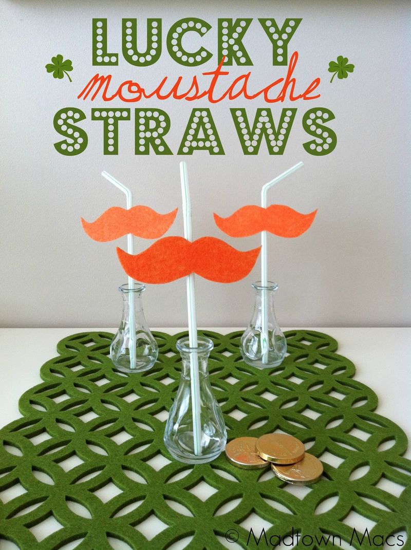 Lucky Moustache Straws - Madtown Macs #stpatricksday #stpatricksdaycrafts #greencrafts