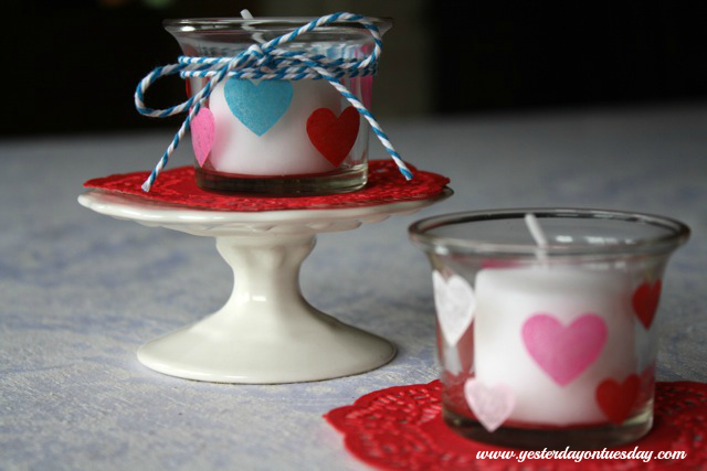 Mini Heart Candles - #yesterdayontuesday #valentinesday #candles #modpodge