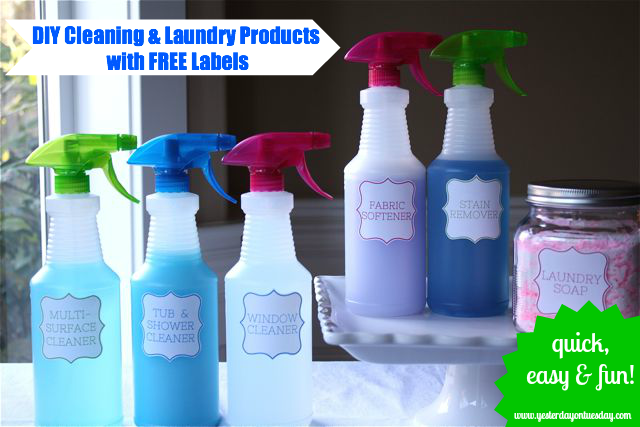 How to make your own kitchen cleaner, glass cleaner, laundry soap and fabric detergent PLUS FREE printable labels