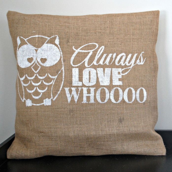 owl burlap pillow by the silhouette school