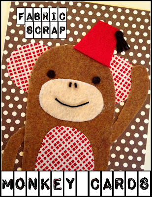 Fabric Scraps Monkey Cards
