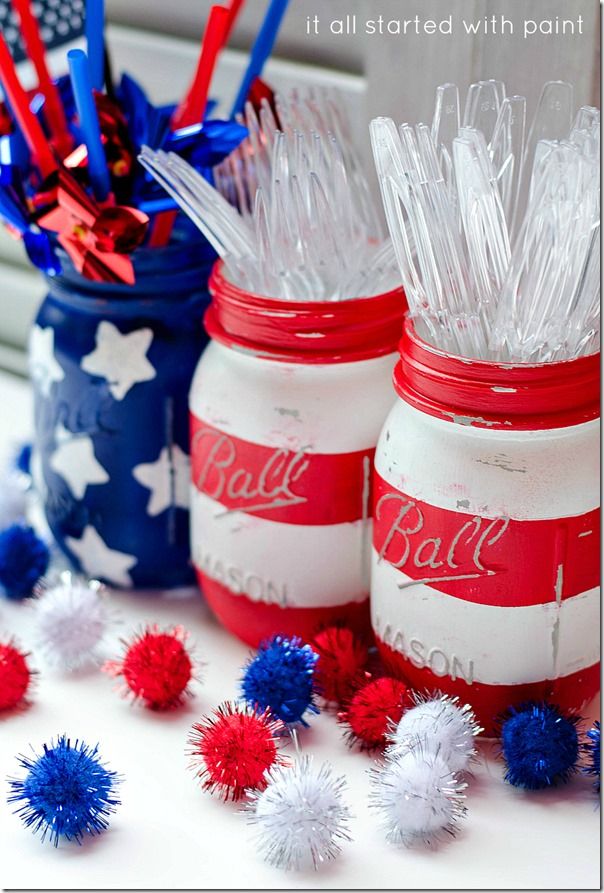 Red, White and Blue Mason Jars