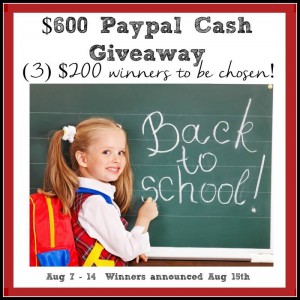 Enter to win cash in the Paypal Cash Giveaway! Three winners will receive $200 each.
