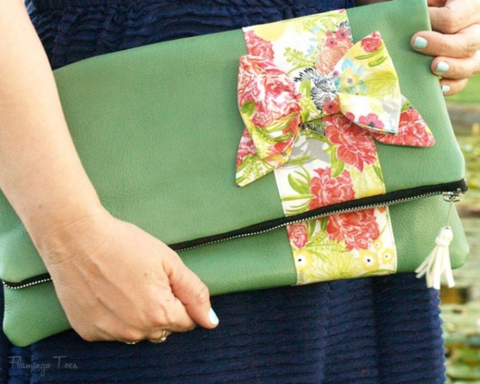 Leather Bow Fold Over Clutch
