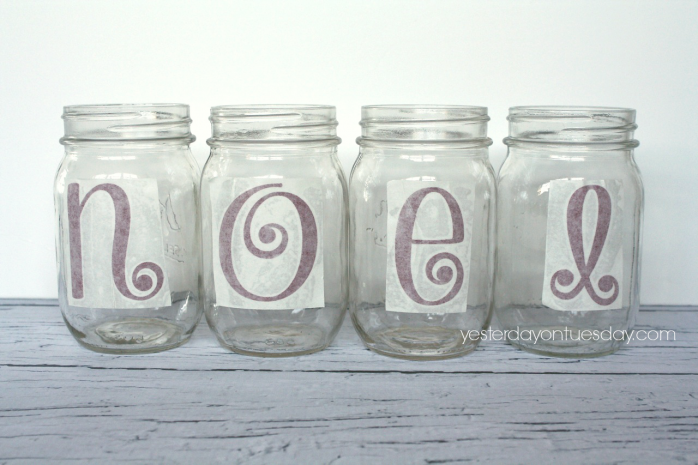 Frosted Noel Mason Jars, a cheap and easy Christmas decor idea from https://yesterdayontuesday.com
