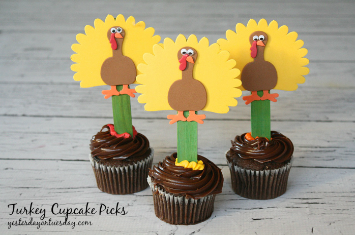 Darling Turkey Cupcake Picks from a kit from https://yesterdayontuesday.com