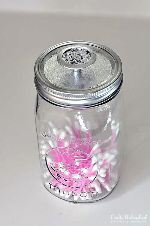 DIY Storage Mason Jar Containers with-Silver Leaf Knobs from Crafts Unleashed