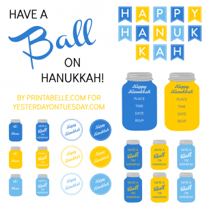 Hanukkah Mason Jar Printables including gift tags, a banner, labels and more from Yesterday on Tuesday.
