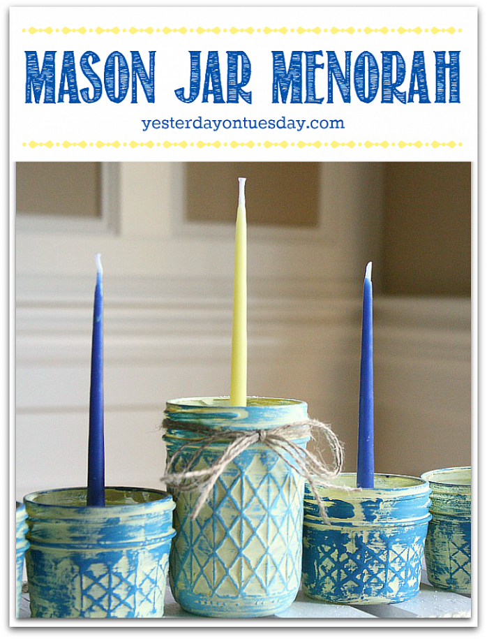 Rustic Mason Jar Menorah featuring DecoArt Chalky Finish Paint from https://yesterdayontuesday.com